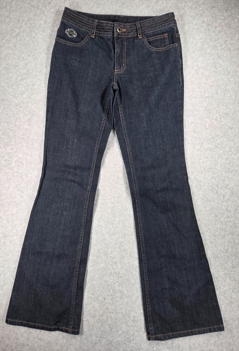 Harley-Davidson Womens Bootcut Jeans Size 2 Stretch Dark Wash Rhinestone Flap